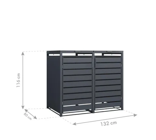 Westmann Mülltonnenbox Kubus für 2x 240 L, 132×80×116 cm, Anthrazit – pulverbeschichteter Stahl