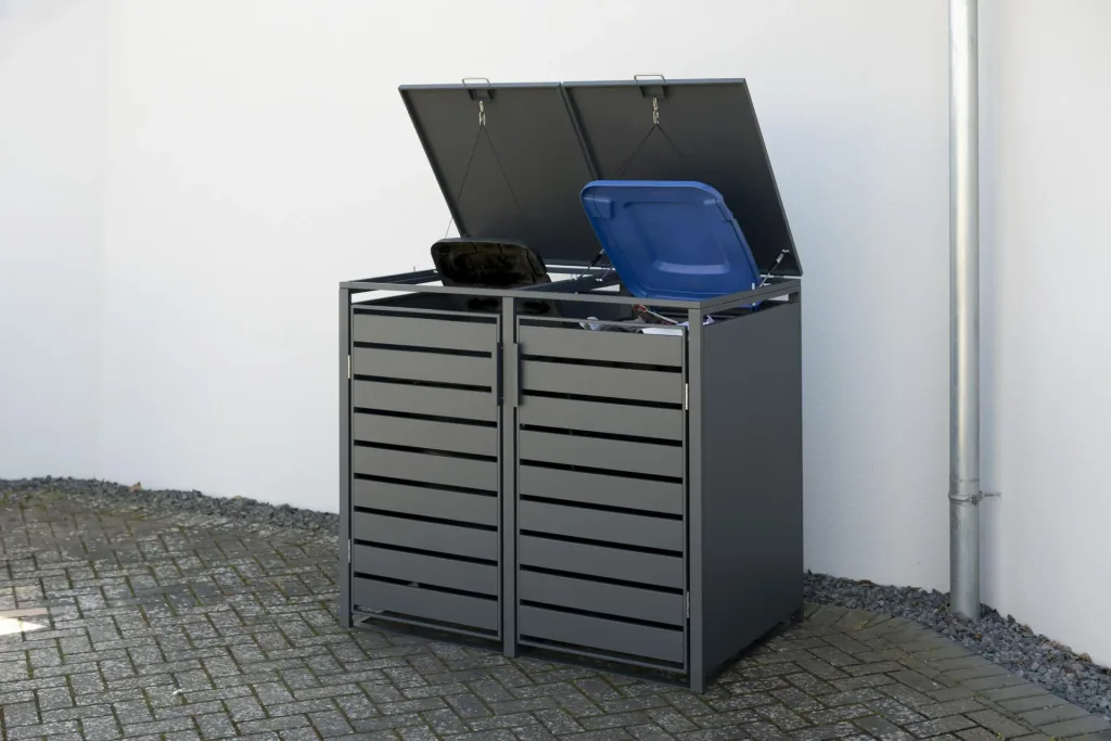 Westmann Mülltonnenbox Kubus für 2x 240 L, 132×80×116 cm, Anthrazit – pulverbeschichteter Stahl