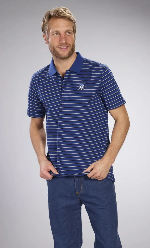 Poloshirt geknöpft, royalblau-gestreift, Gr.M