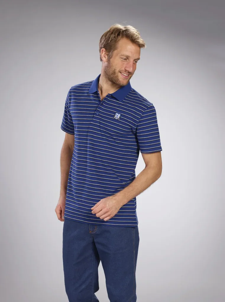Poloshirt geknöpft, royalblau-gestreift, Gr.M