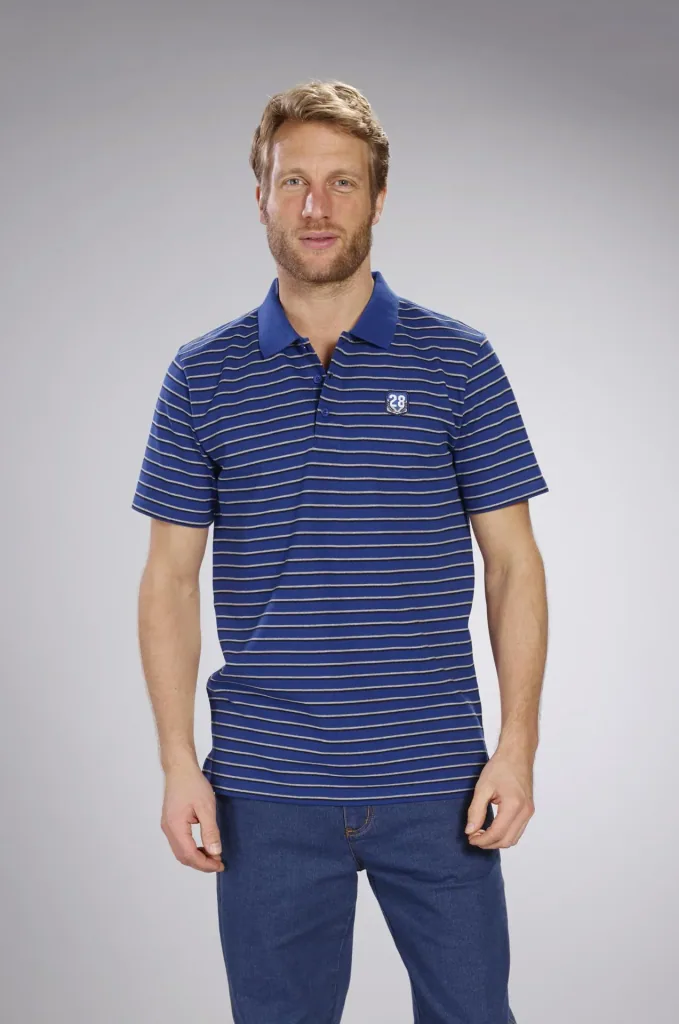 Poloshirt geknöpft, royalblau-gestreift, Gr.M