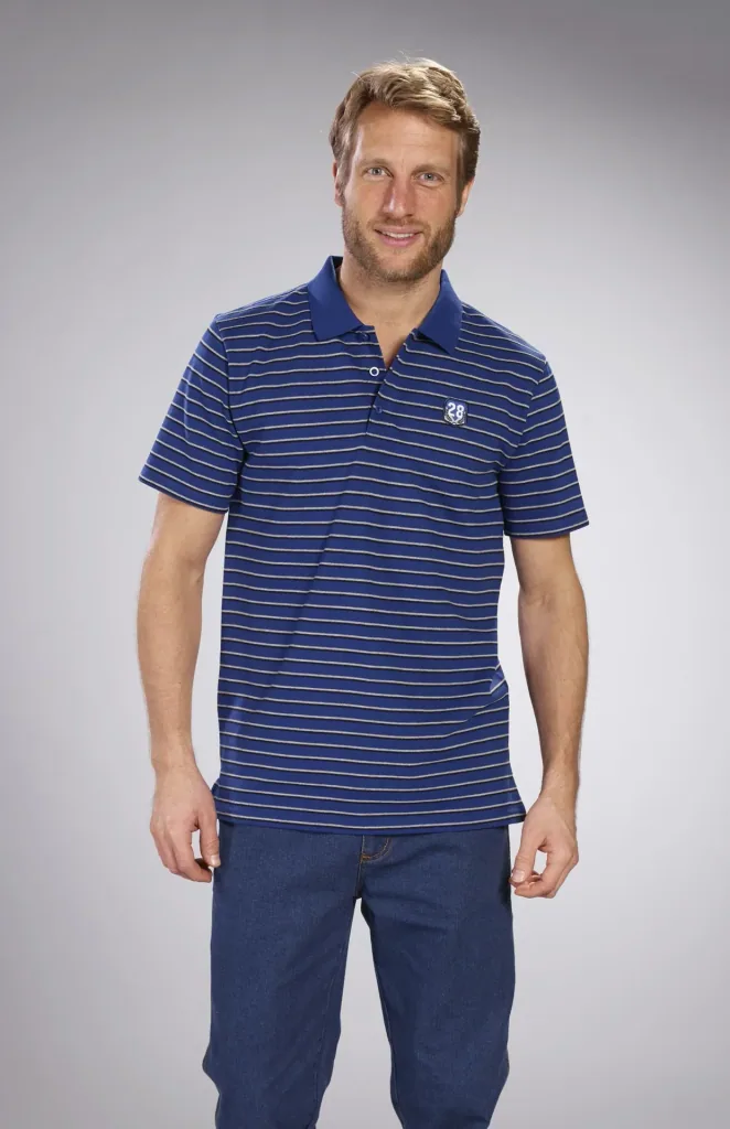 Poloshirt geknöpft, royalblau-gestreift, Gr.M