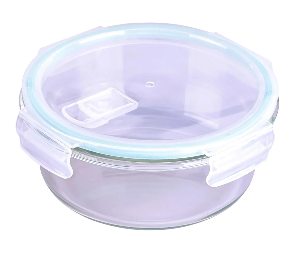 Glasfrischhaltedose mit Mikrowellendeckel rund 650 ml