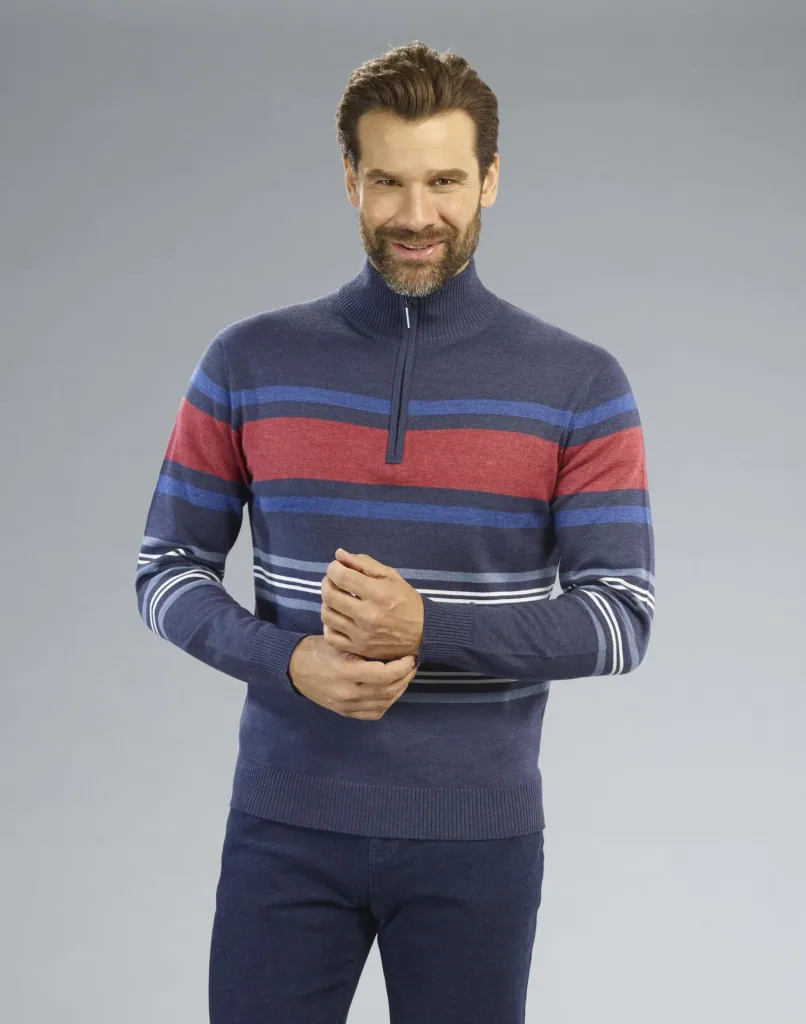 Pullover mit Reißverschluß, Farbe blau/gestreift, Gr.M