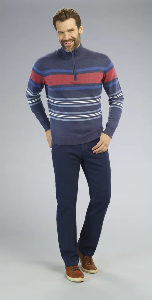 Pullover mit Reißverschluß, Farbe blau/gestreift, Gr.M