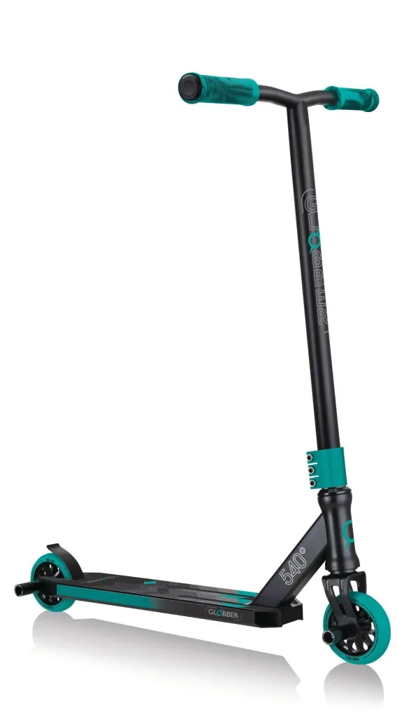 STUNTSCOOTER GS 540   Freestyle Kickroller, 100 mm, ABEC 7, verstärkter Lenker, 360°- Lenkung, schwarz-türkis