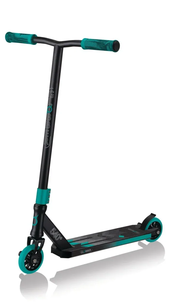STUNTSCOOTER GS 540   Freestyle Kickroller, 100 mm, ABEC 7, verstärkter Lenker, 360°- Lenkung, schwarz-türkis