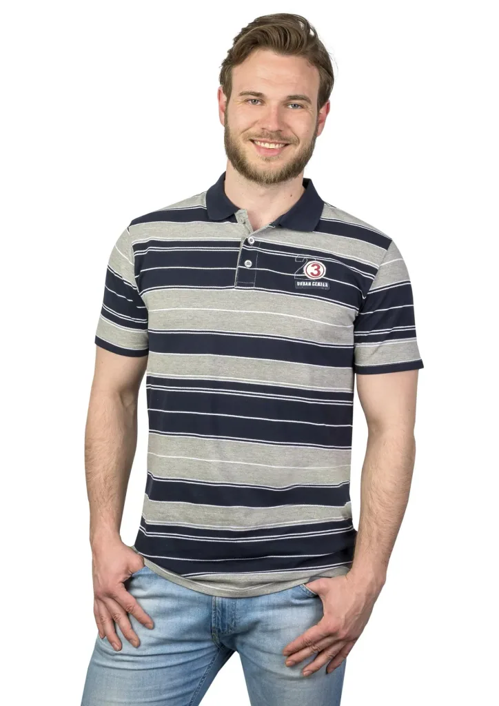 Poloshirt mit Knopfleiste, Farbe marine gestreift, Gr. L