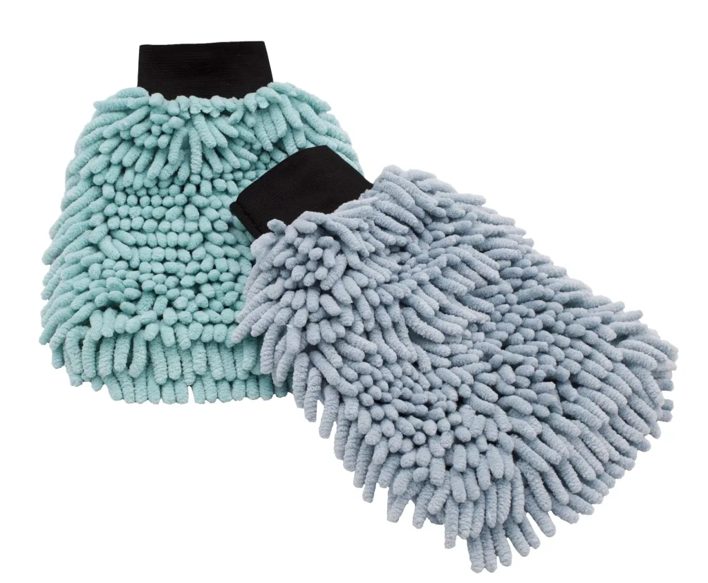 Chenille Handschuh Duo, Türkis und Grau, 4er-Set