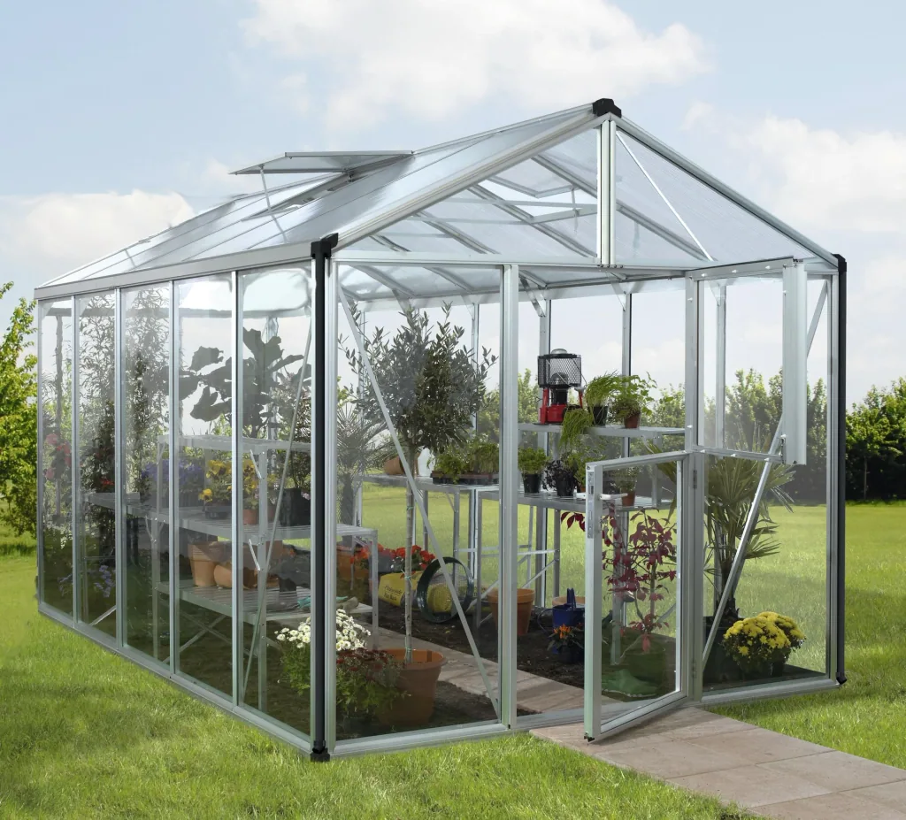 Gewächshaus Zeus 13800 ESG 3 mm u. HKP 10 mm, Farbe alu