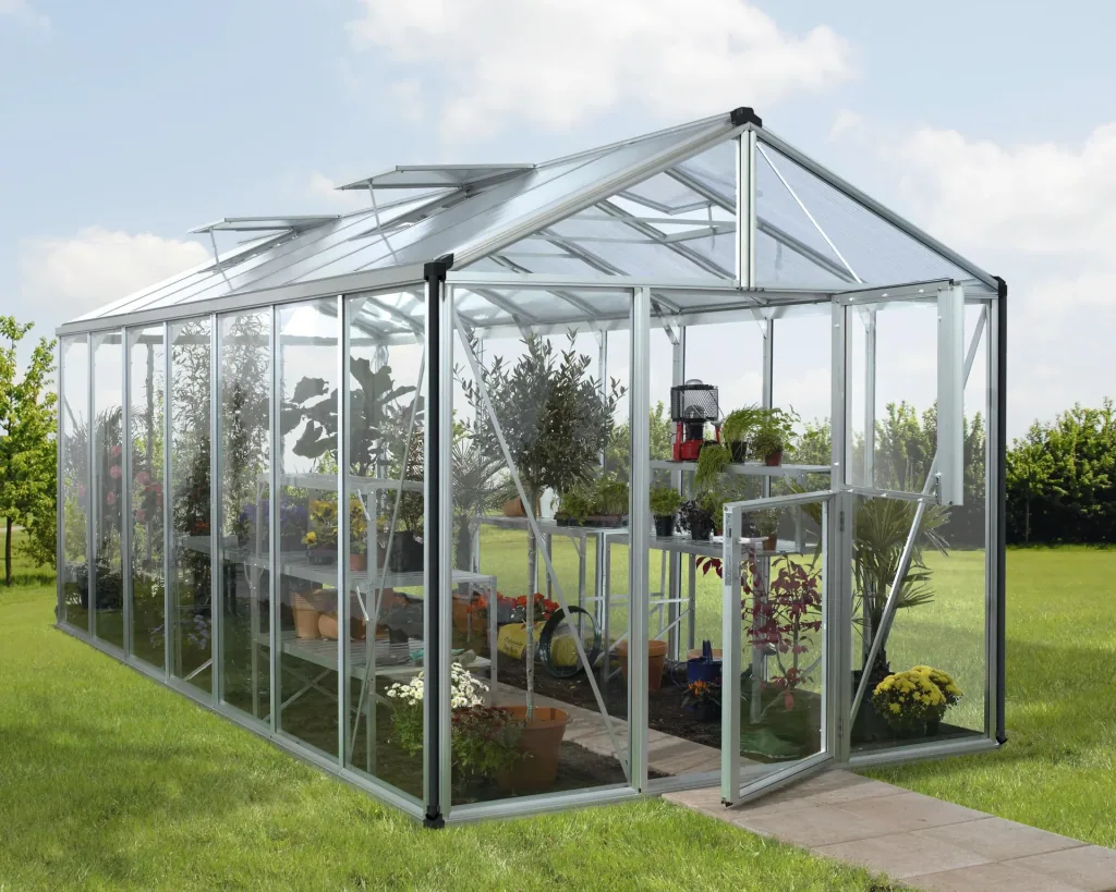 Gewächshaus Zeus 13800 ESG 3 mm u. HKP 10 mm, Farbe alu