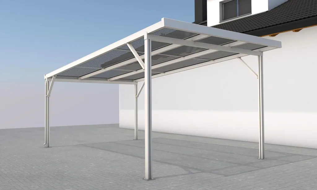 Carport Premium, weiß, 3094 x 5620 mm - Polycarbonat Stegplatten 16 mm, weiß gestreift