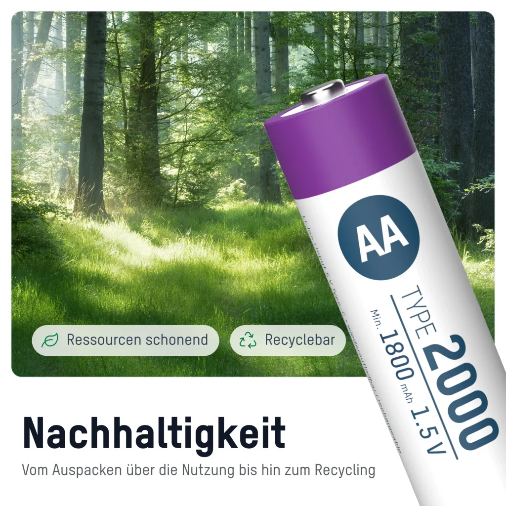 Lithium Ionen Mignon (AA) Akkus USB-C - 4 Stück, Sicherheitsabschaltung