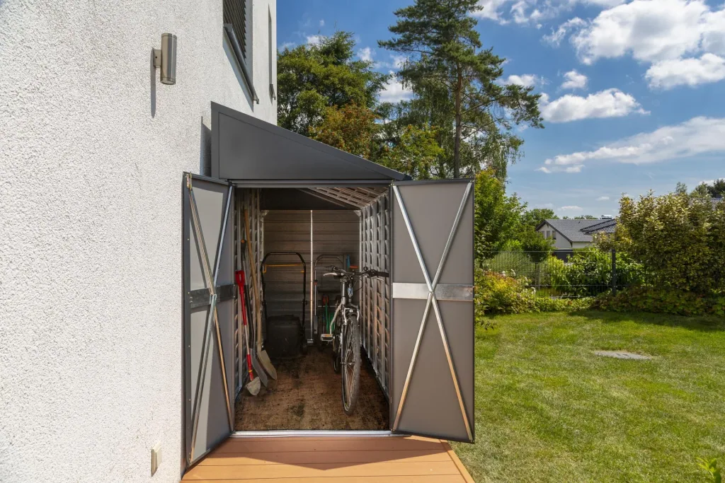 Spacemaker Gerätehaus Anlehnhaus 410 295×124×208 cm Grau – XL Pultdach, verzinkter Stahl