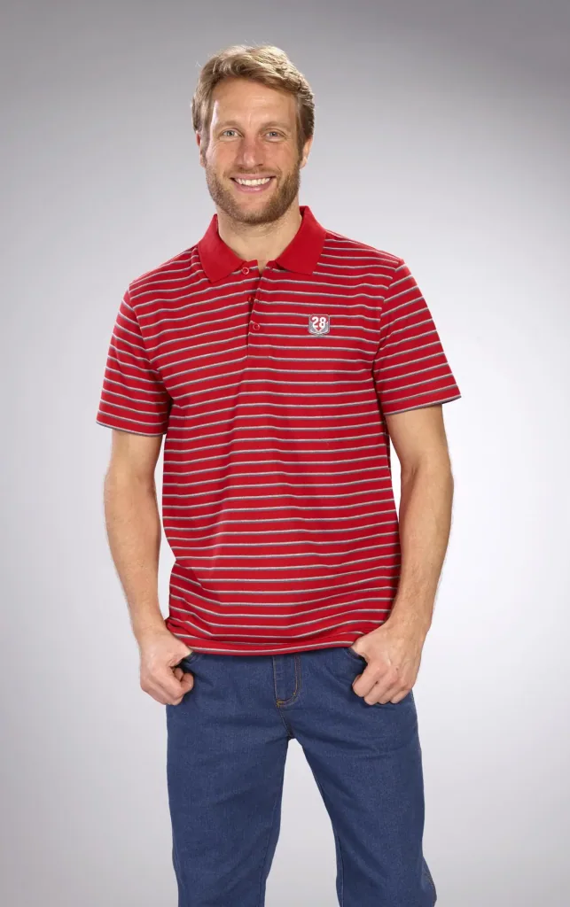 Poloshirt geknöpft, rot-gestreift, Gr.M