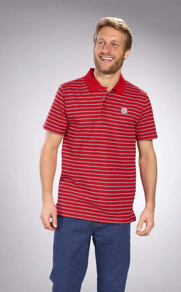 Poloshirt geknöpft, rot-gestreift, Gr.M