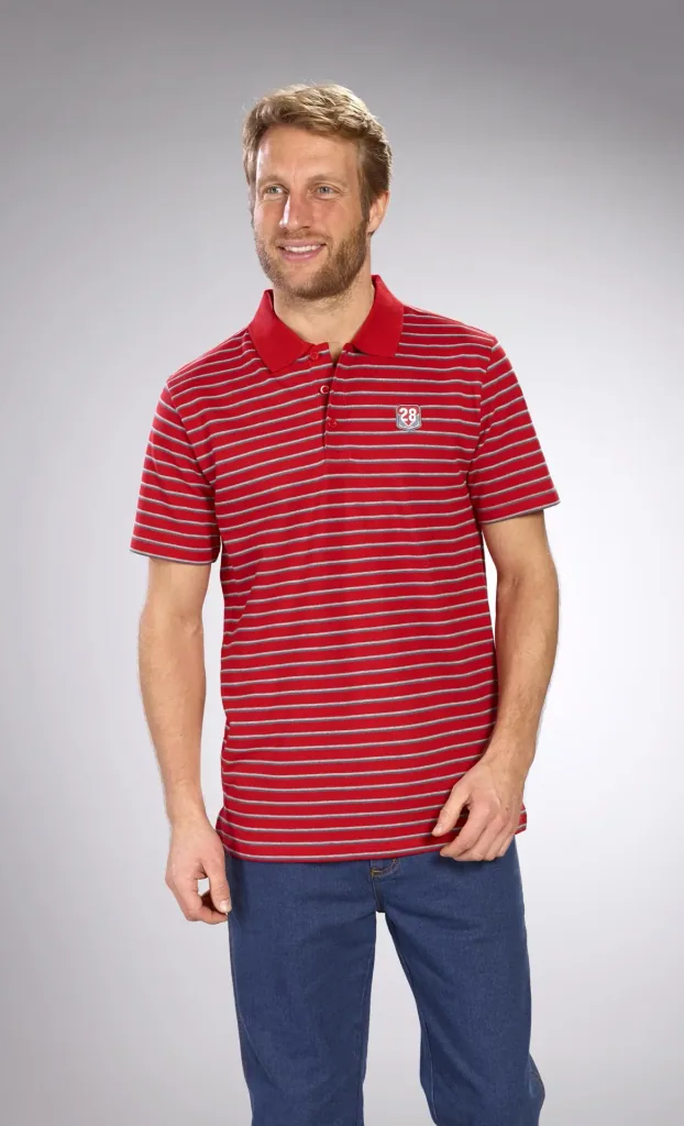 Poloshirt geknöpft, rot-gestreift, Gr.M