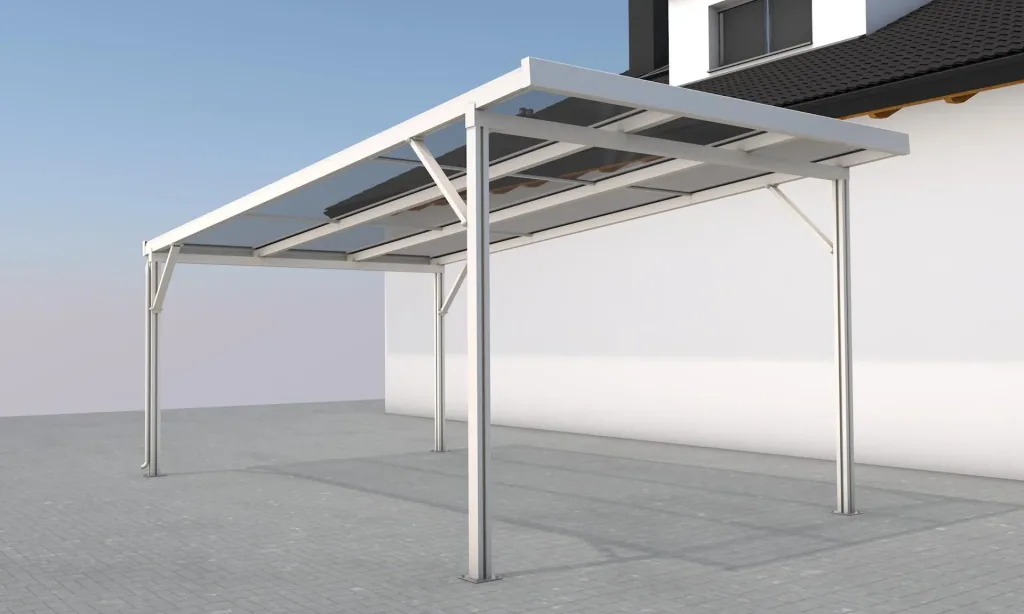 Carport Premium, weiß, 3094 x 5620 mm - Acryl Stegplatten 16mm, klar