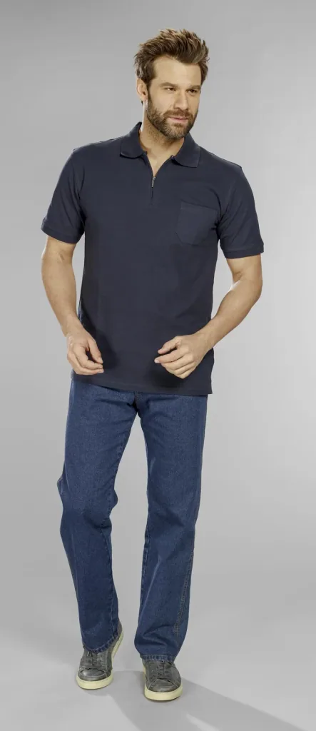 Poloshirt mit Reißverschluss, marine, Gr. L