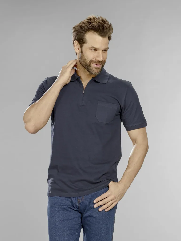 Poloshirt mit Reißverschluss, marine, Gr. L
