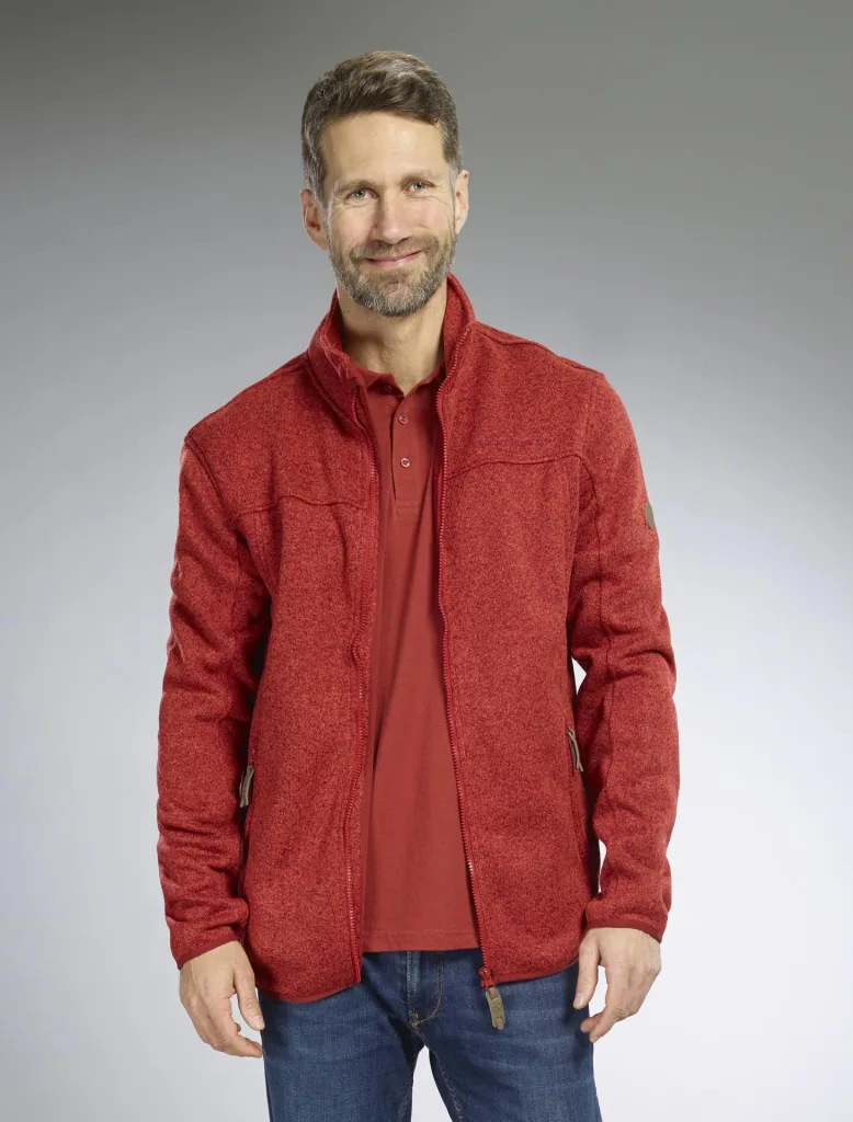 Strickjacke mit Reißverschluss, Farbe rot/melange, Gr.L