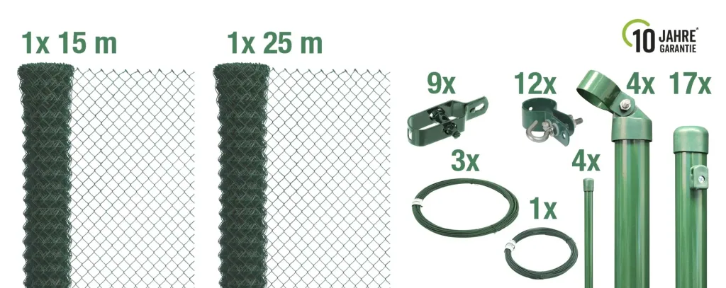 Maschendrahtzaun als Zaun-Komplettset, zum Einbetonieren, grün, Höhe 100 cm, Länge 40 m
