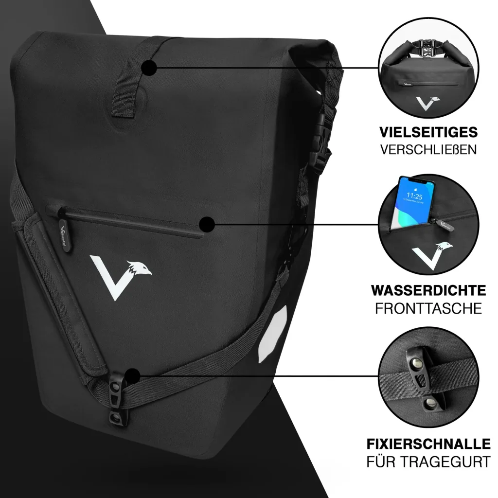 ValkOcean Gepäckträgertasche, Schwarz