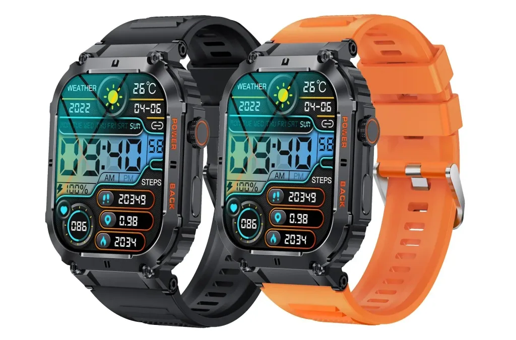 Bluetooth Smartwatch mit Herzfrequenz, Blutdruck und Blutsauerstoffmessung, schwarz