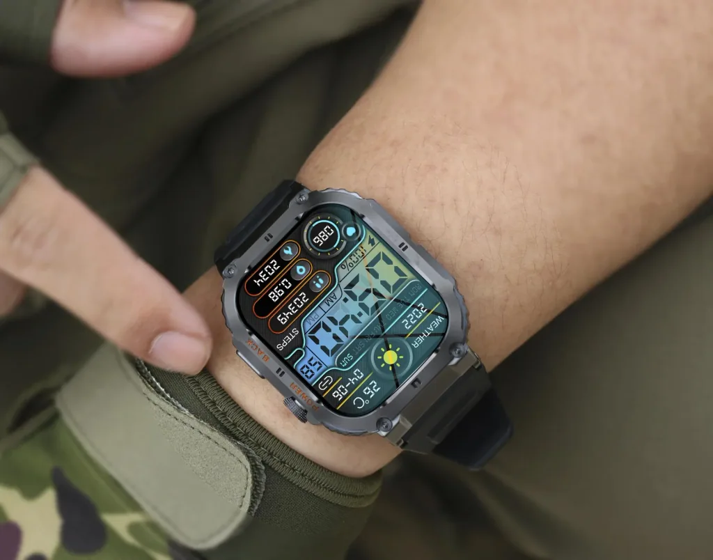 Bluetooth Smartwatch mit Herzfrequenz, Blutdruck und Blutsauerstoffmessung, schwarz