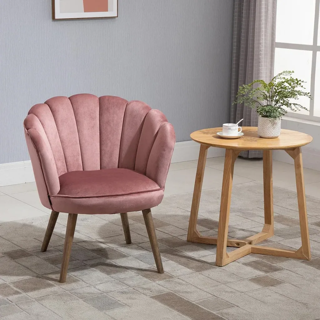 Esszimmerstuhl Küchenstuhl Sessel mit Rückenlehne Wohnzimmerstuhl Polyester Gummiholz Rosa 66 x 72 x 79 cm