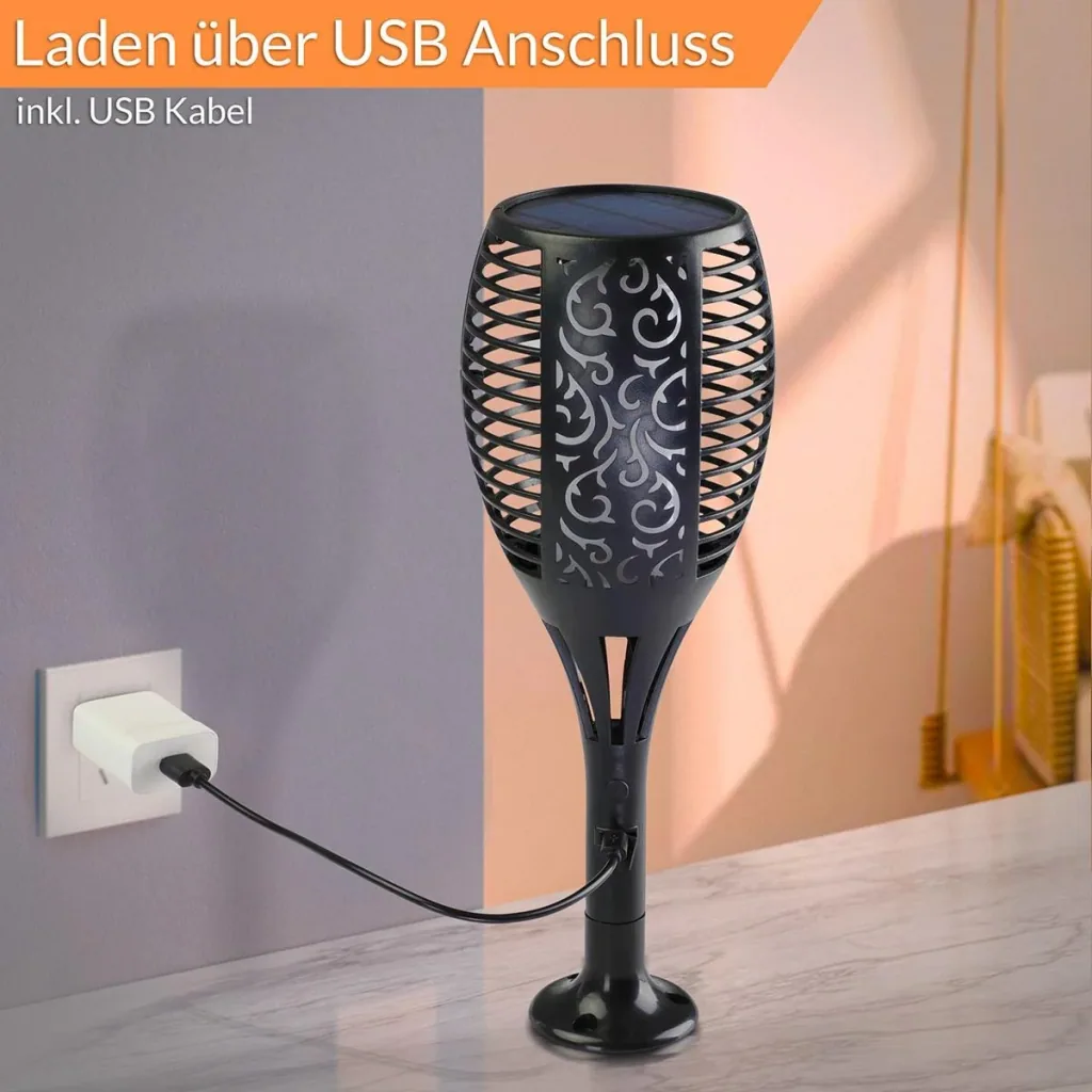 Gartenfackel - Solar - 2 Stück - Mit USB-Anschluss