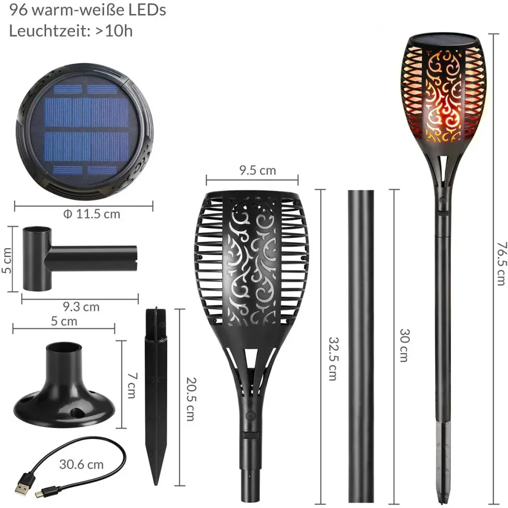 Gartenfackel - Solar - 2 Stück - Mit USB-Anschluss
