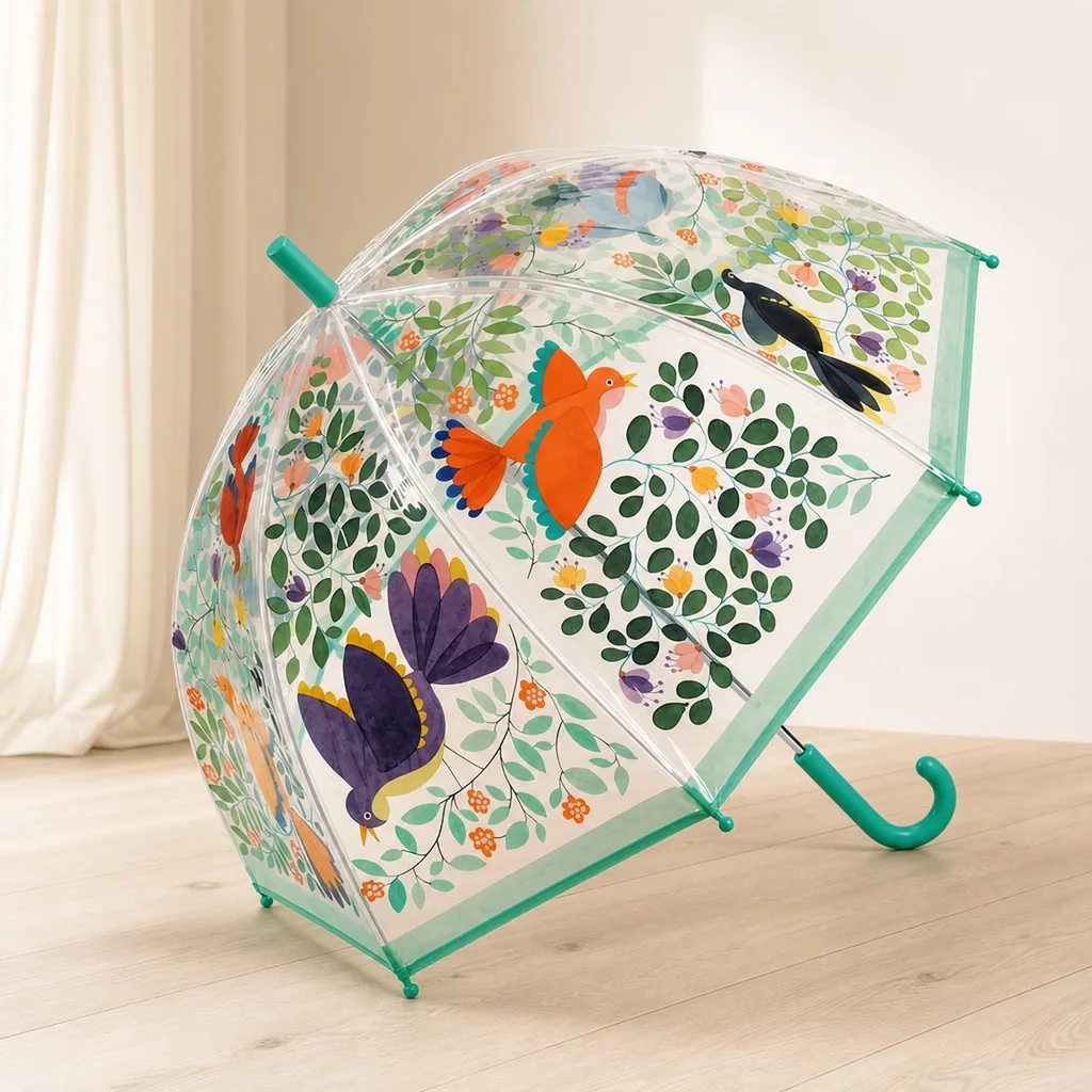 Djeco Kinder Regenschirm Vögel und Blätter