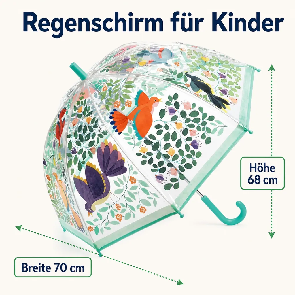 Djeco Kinder Regenschirm Vögel und Blätter