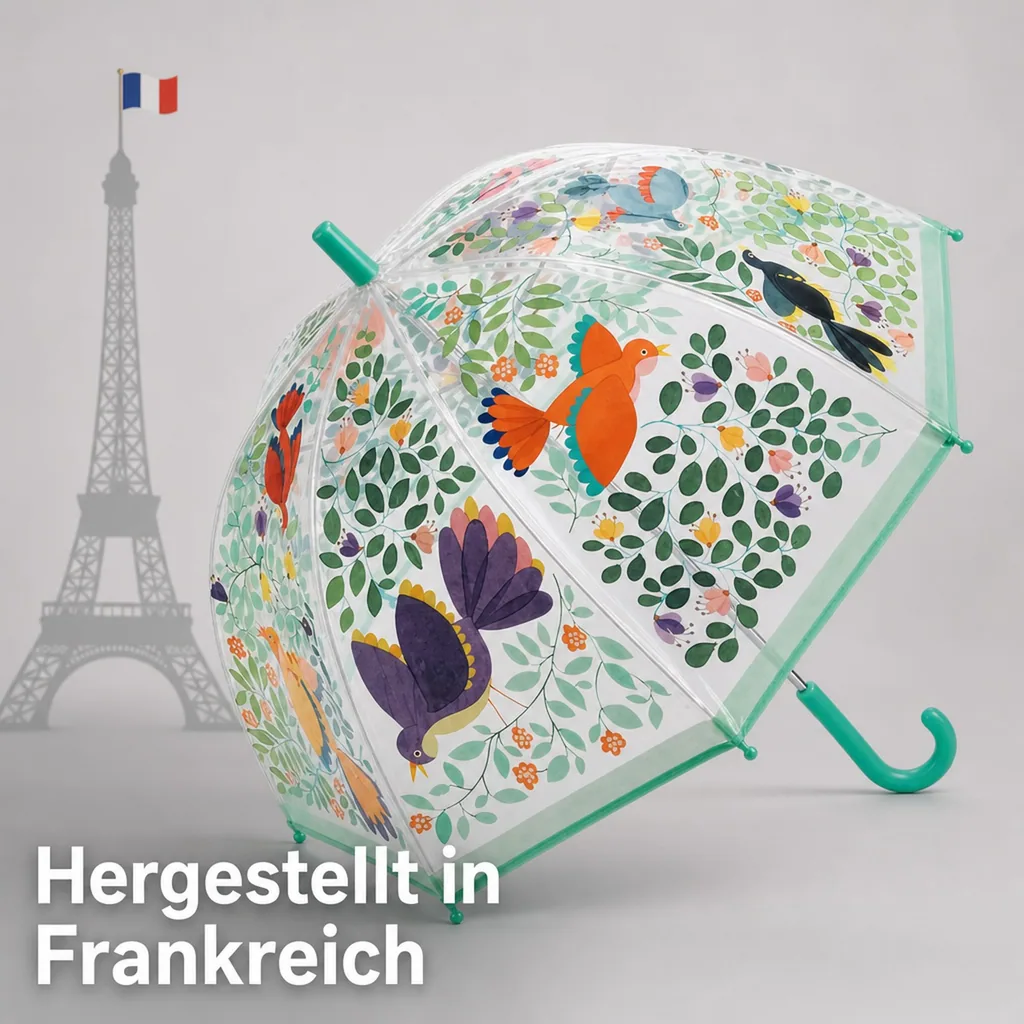 Djeco Kinder Regenschirm Vögel und Blätter