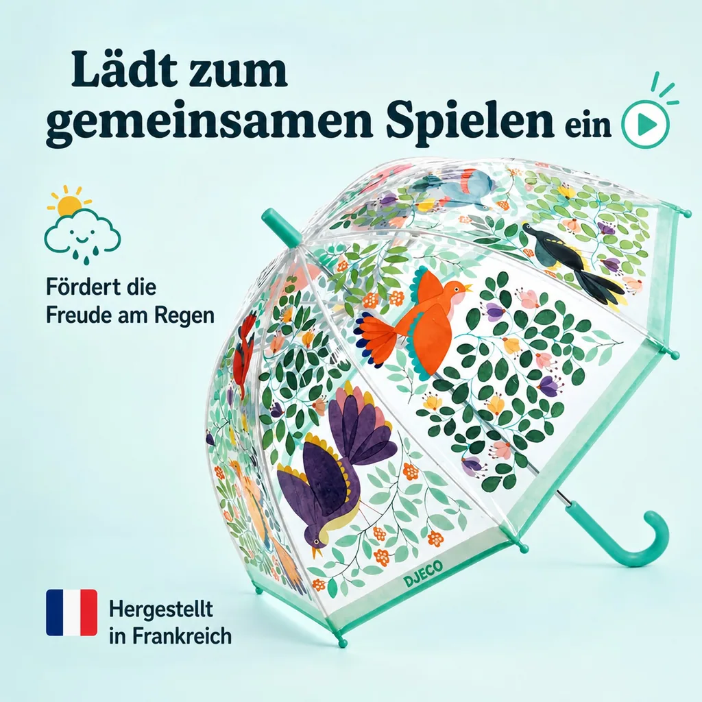 Djeco Kinder Regenschirm Vögel und Blätter