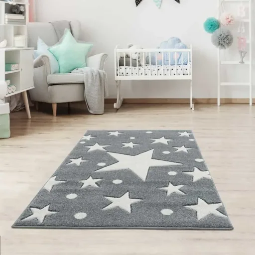 Livone Teppich Estrella Stern & Konfetti grau, Teppichgrösse: 120 x 180 cm