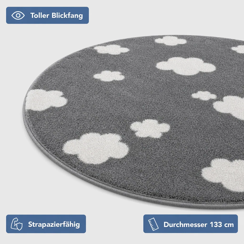 Livone Teppich rund Wolken grau