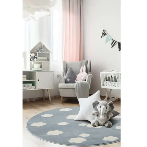 Livone Teppich rund Wolken blau