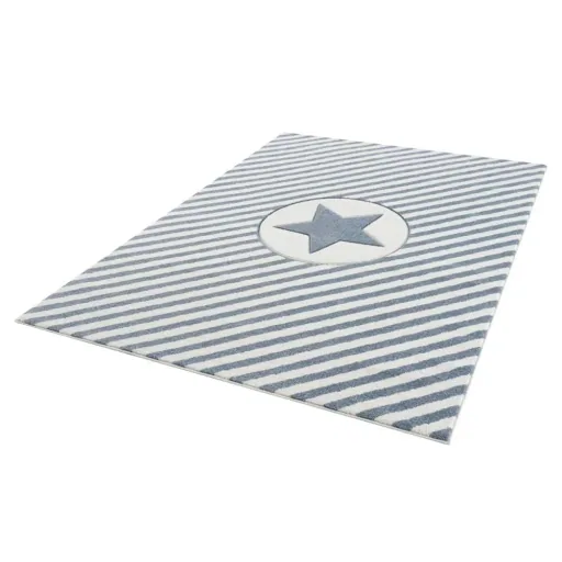 Livone Teppich Stern & Diagonal Streifen blau, Teppichgrösse: 160 x 230 cm