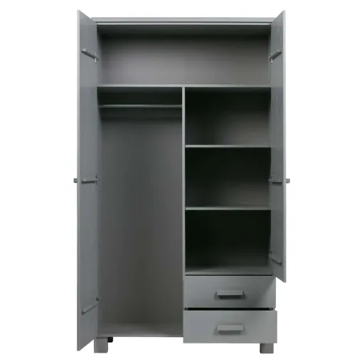 WOOOD - Schrank Dennis, 2-türig, Kiefer, 202x111x55 cm, betongrau