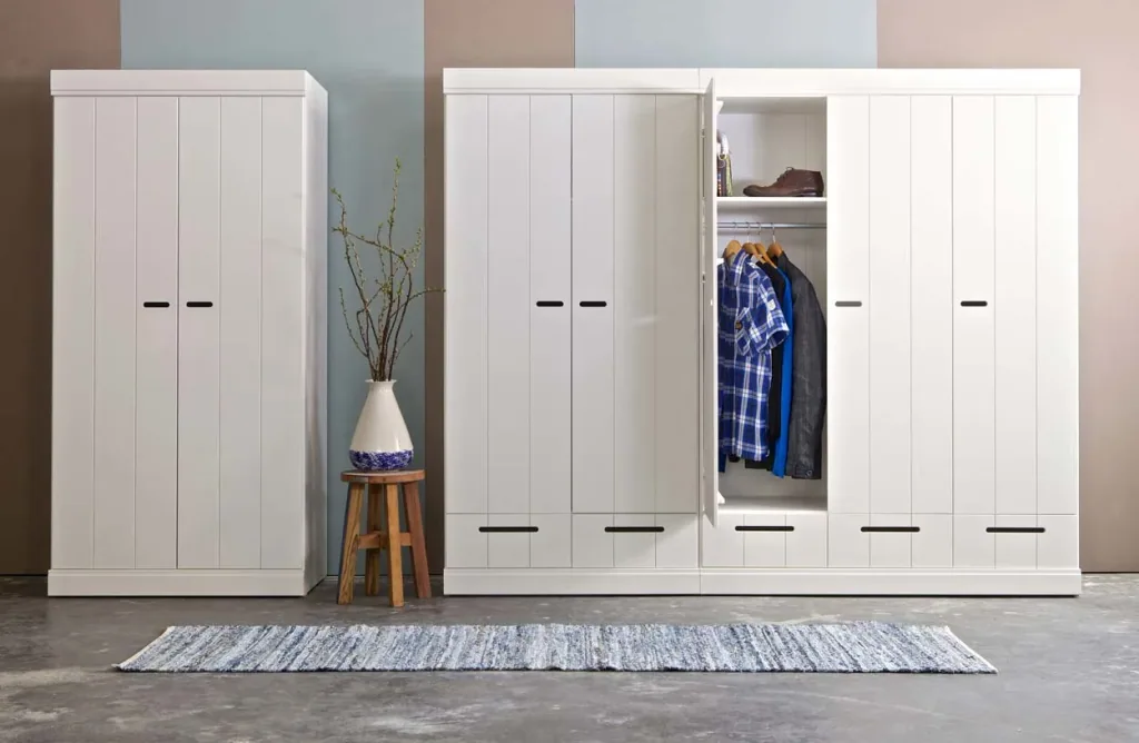 WOOOD Schrank 3 türig erweiterbar Schubladen Holz weiss