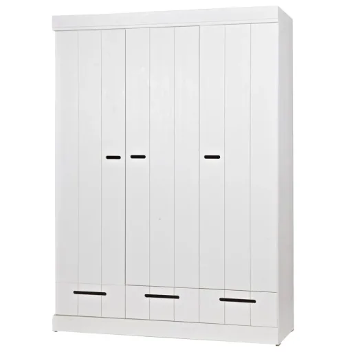 WOOOD Schrank 3 türig erweiterbar Schubladen Holz weiss