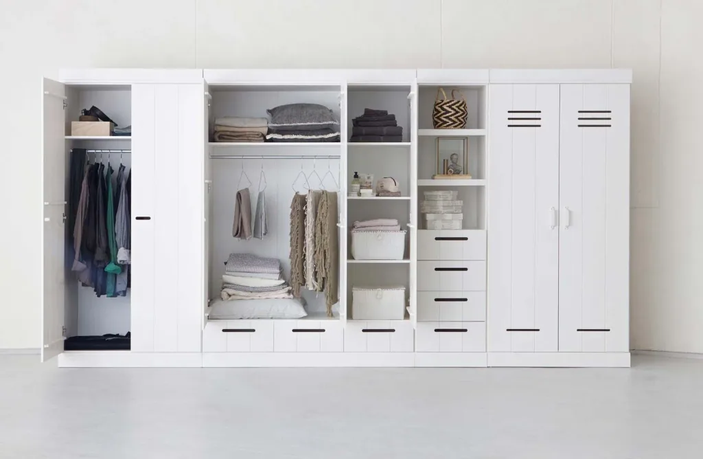 WOOOD Schrank 3 türig erweiterbar Schubladen Holz weiss