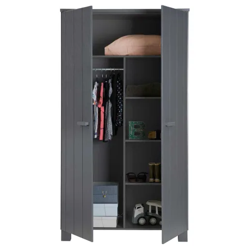 WOOOD 2 türiger Schrank Dennis stahlgrau