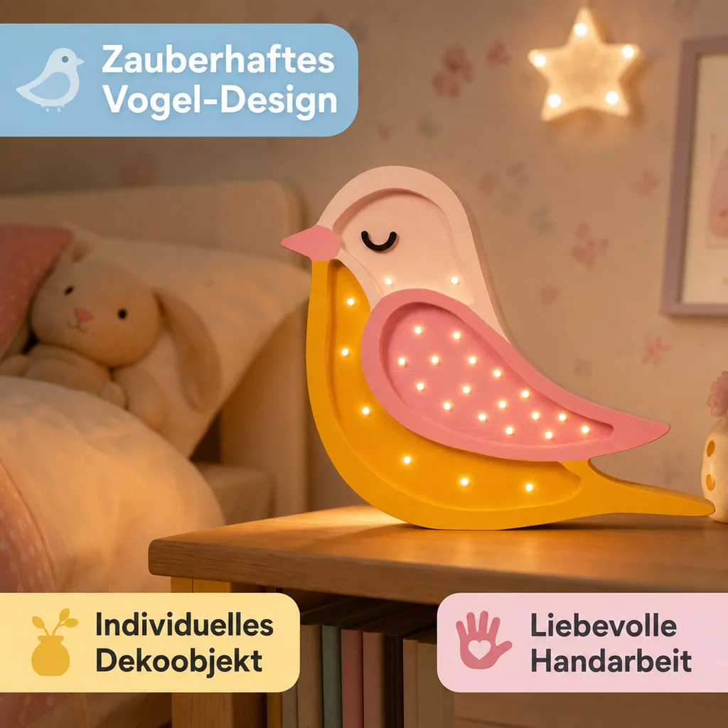 little lights Led Deko Kinderlampe Vogel honig rosa