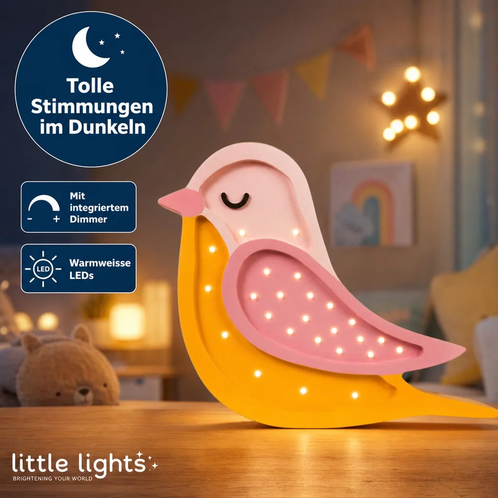 little lights Led Deko Kinderlampe Vogel honig rosa