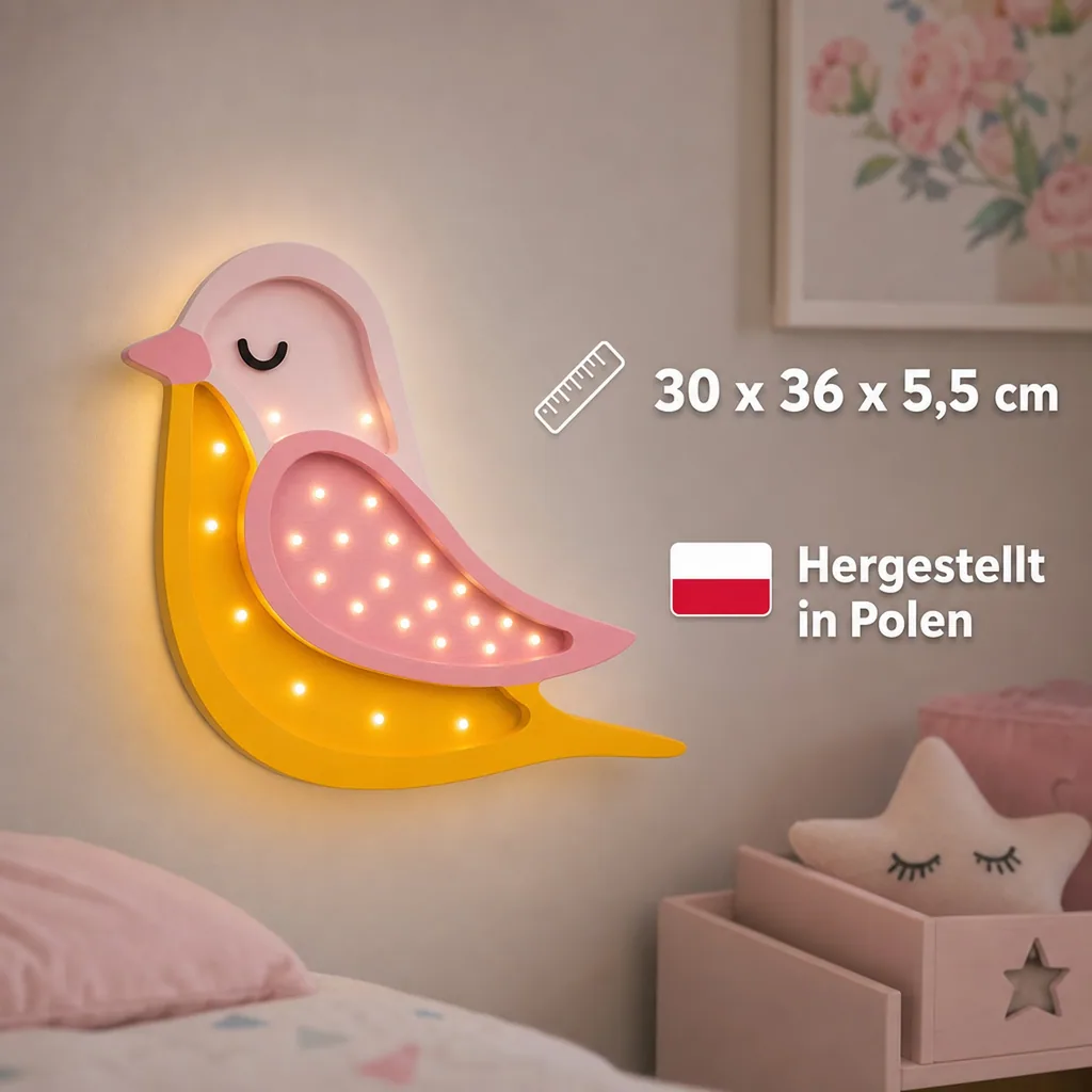little lights Led Deko Kinderlampe Vogel honig rosa