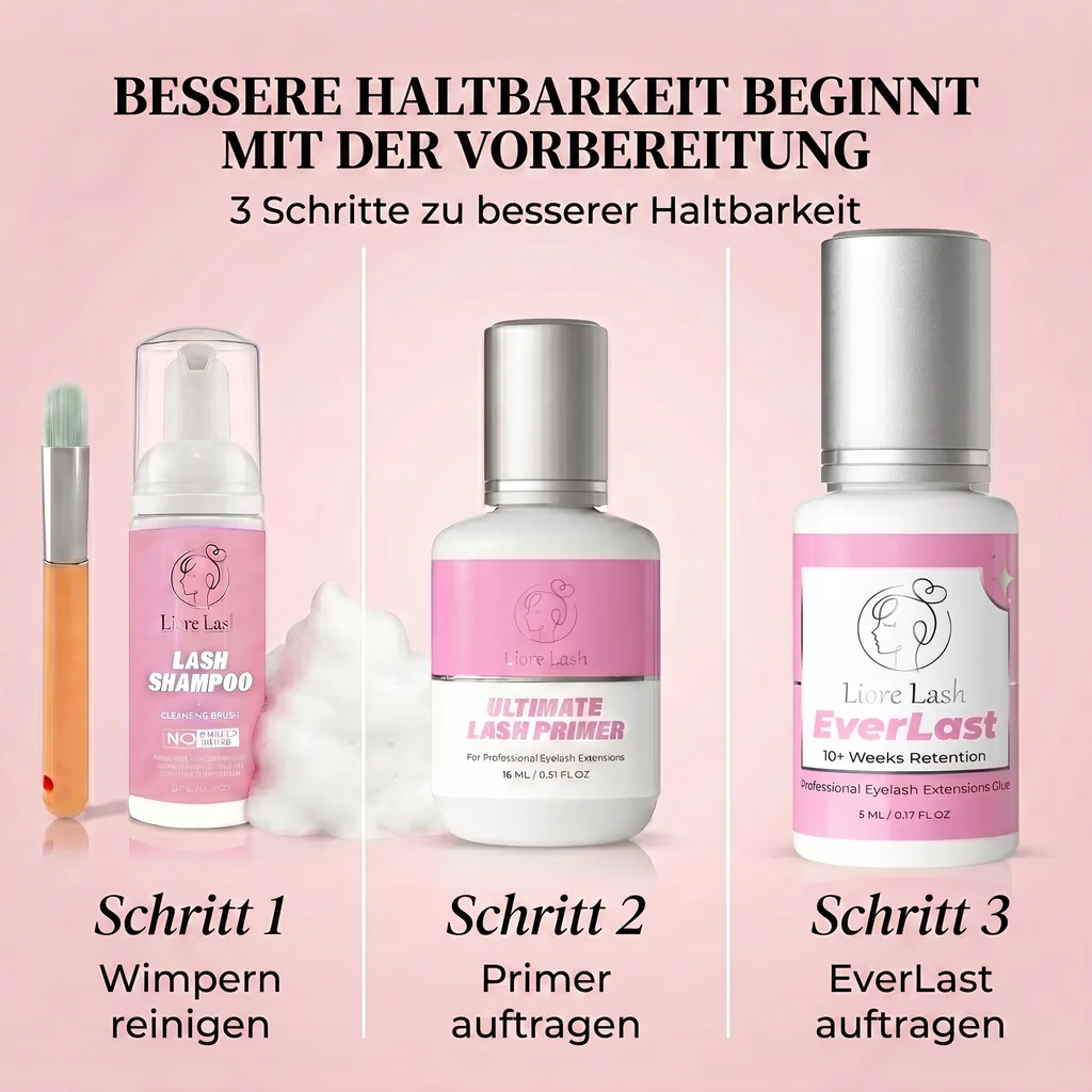 Extra starker Wimpernverlängerungs-Kleber Liore Lash – 0,5–1 Sek. Schnelltrocknend Lash-Kleber, Bis zu 10 Wochen Haltbarkeit, Schwarzer Profi-Kleber für Classic & Volume Wimpern, 5 ml