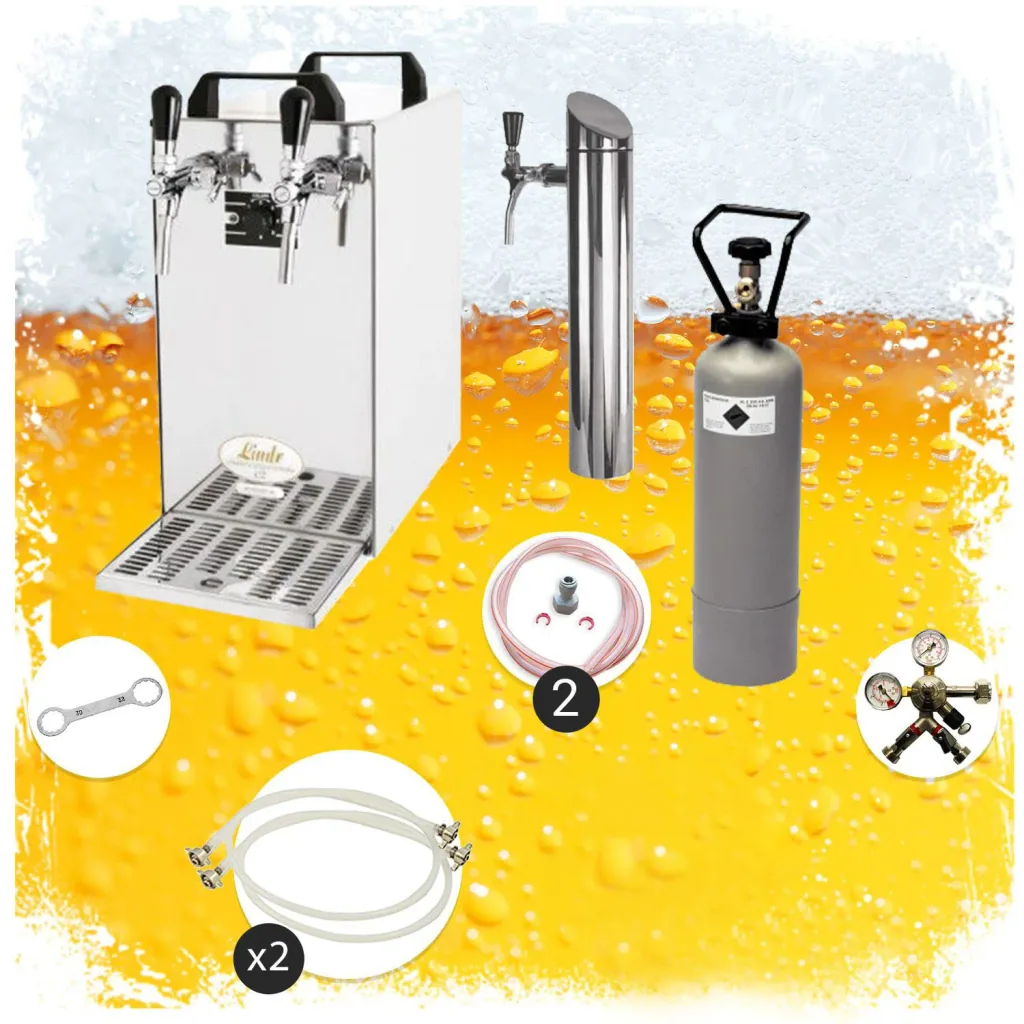 Untertheken Komplett Set - Zapfanlage, Bierzapfanlage - Kontakt 40 2-leitig Trockenkühler, Durchlaufkühler 50 Liter/h, inkl. Schanksäule, Green Line, Zapfkopf: ohne; Zapfkopf 2: ohne